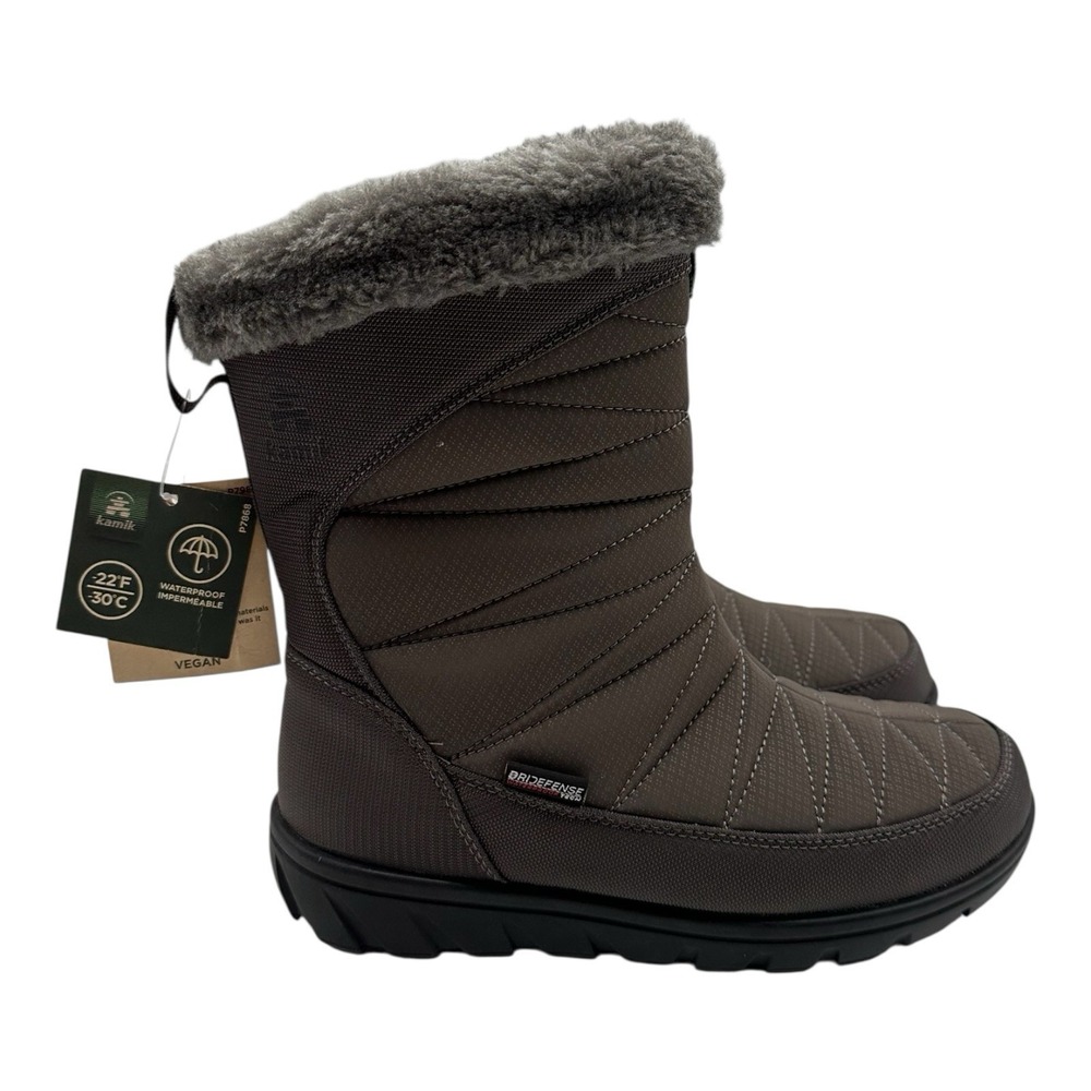 Kamik Hannah Zip Boots Womens Sz 6 Charcoal Grey Winter Lined Waterproof Vegan